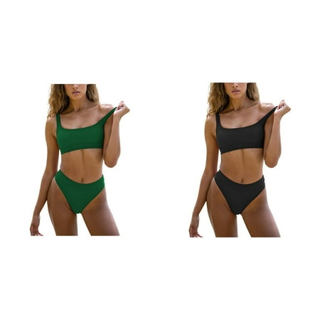 (2-Pack) Kcodviy Women Push Up Bikini Swim Tights for Women 2X Random Floral Beachwear Swimwear Womens Bathing Suit Shorts and Tops Print Set Padded Swimsuit with Underwire Bra Swimwears Tankinis Se
