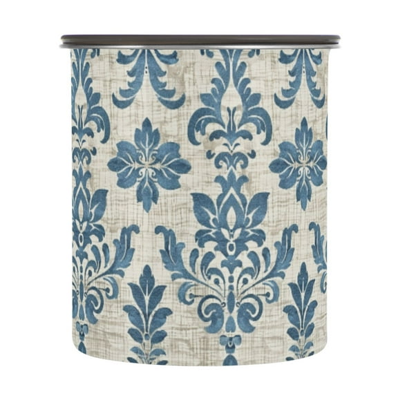 Blue Arab Damask Flower Airtight Coffee Bean Canister 30oz Food Storage Containers with Lids For Gournd, Tea, Sugar, Flour, Rice, Cereal, Candy Cookie Jar