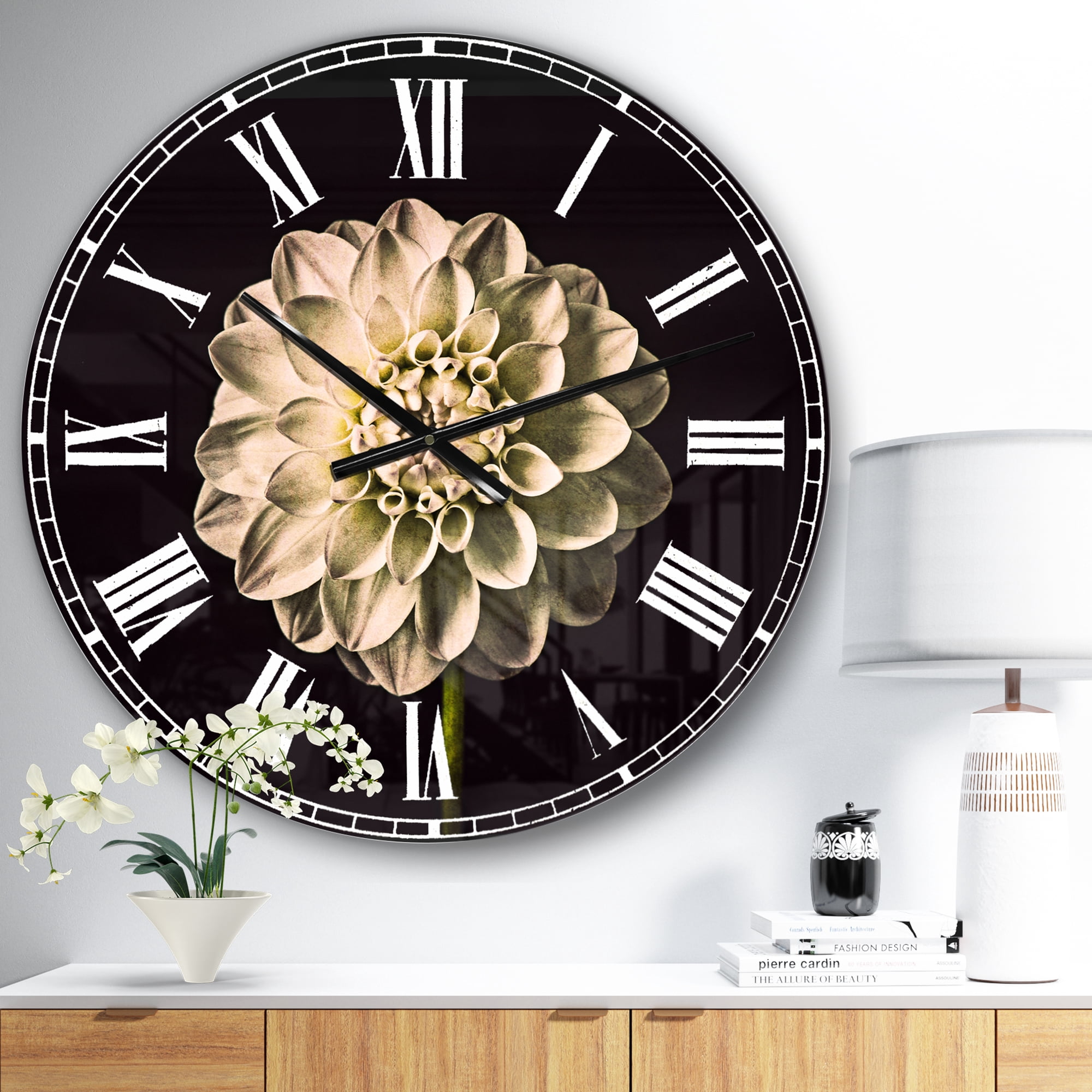 Designart 'Isolated Dahlia Flower in Black' Metal Wall Clock