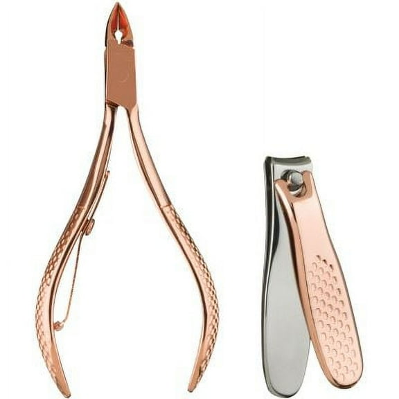 JAPONESQUE Power Duo Nipper and Clipper, Rose Gold Cuticle Trimmer and Nail Clippers, Home Manicure Set