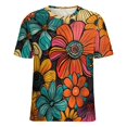 thumbnail image 5 of Nostalgic Vintage Floral Womens Tops Women's Fashion Casual Short Sleeve Flower Print Round Neck Pullover Top Blouse, 5 of 6
