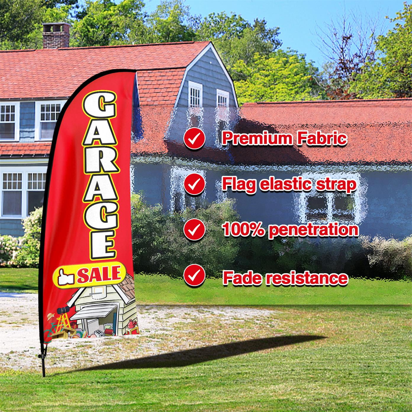 QSUM Garage Sale Sign Feather Flag with Pole Kit,7FT Garage Sale Decoration Display, Garage Sale Business Sign,Garage Sale Swooper Flag（red）