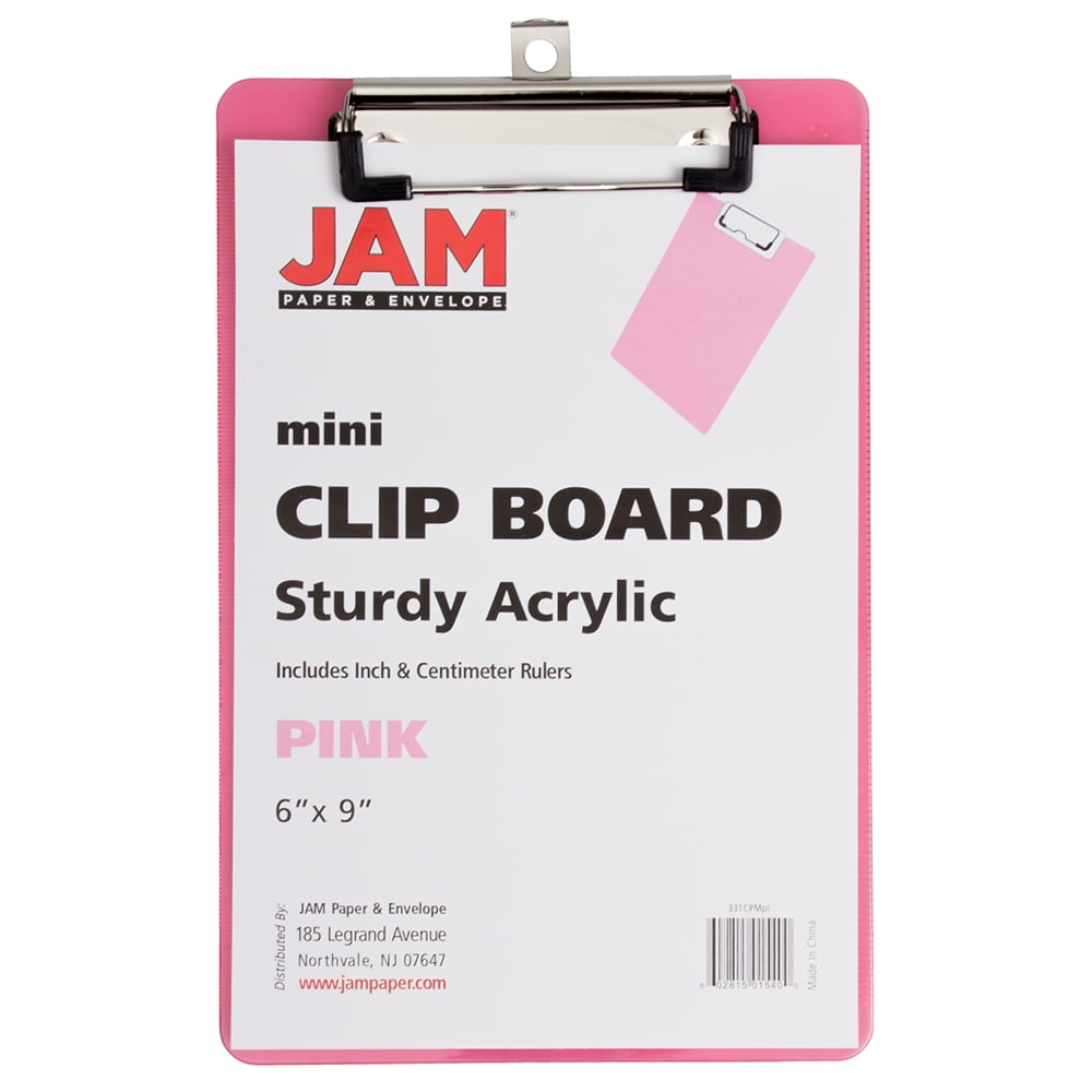 JAM Paper Mini Pink Plastic Clipboards with Metal Clip, 6 x 9, 2/Pack