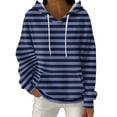 thumbnail image 2 of Women's Fashion Casual Striped Print Pullover Long-Sleeve Hooded Sweatshirt, Classic Fall Winter Wear with Soft Material and Stylish Design for Everyday Use,Dark Blue,L, 2 of 5