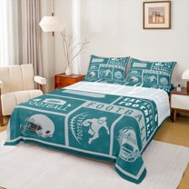 Homewish Football Rugby Teens Twin Sheet Sets, Modern Sports Athlete Twin Fitted Sheet, Teal Cartoon Helmet Flat Sheet, Super Cozy Room Decor, 3-Piece
