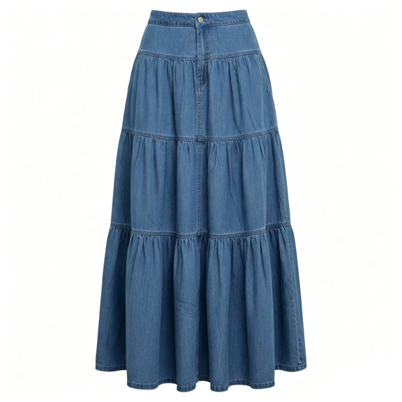 ZHOGXU Casual Midi Skirts For Womens Solid Color Elastic Waist Tiered Layered Outdoor Shopping Dating