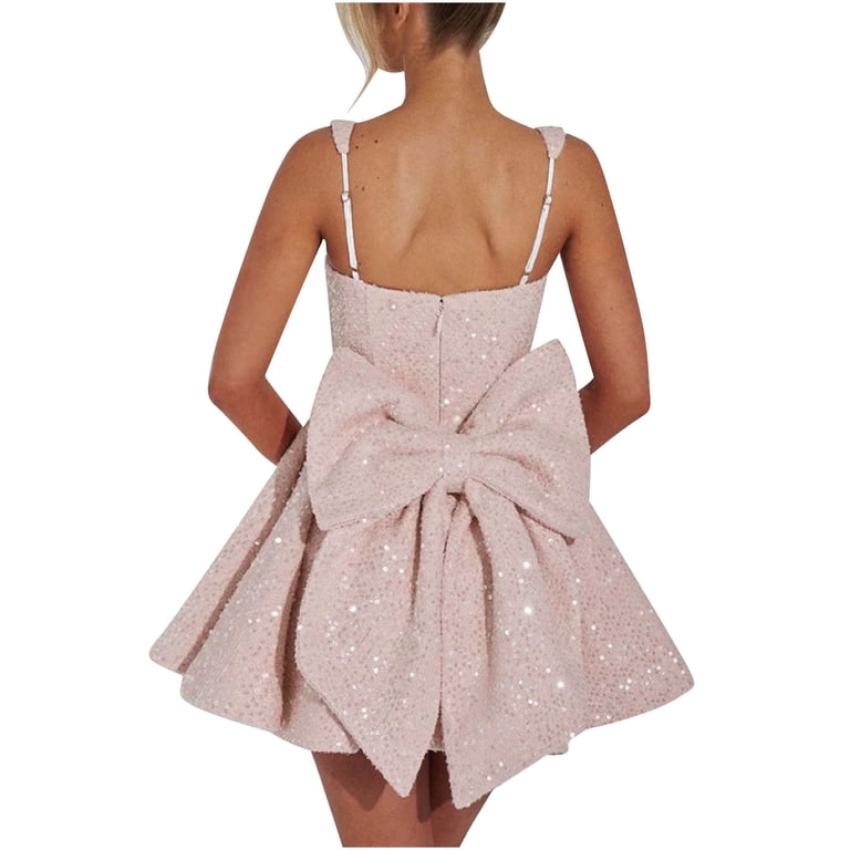 ZQUUVOU Wedding Guest Dress for Women Teen Sparkly Sequin Homecoming Dresse  Bow Belt Dress Short Square Neck Cocktail Dresses Pink - Walmart.com