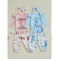 thumbnail image 3 of BemeyourBBs Newborn Baby Girl It's Alright To Be Little Bitty Outfits Western Cowgirl Clothes Letter Long Sleeve Romper Pants Headband Set, 3 of 9