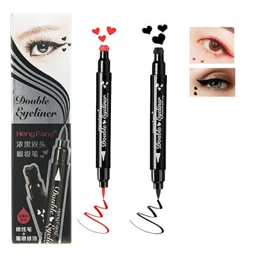 2 Pcs Liquid Eyeliner Stamp Set, Heart-shaped Double-Headed Color Eye Liners Eyeshadow Lip Liner Pen, Class Black & Red Waterproof Long-lasting Smudge-proof Eyeliner Tattoo, Eye Definition Makeup Tool