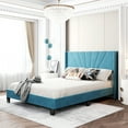 thumbnail image 2 of uhomepro Blue Queen Bed Frame with Velvet Upholstered Headboard, Modern Platform Bed Frame for Adults Teens, Bedroom Furniture w/ Wood Slats Support, Need Box Spring, 2 of 9