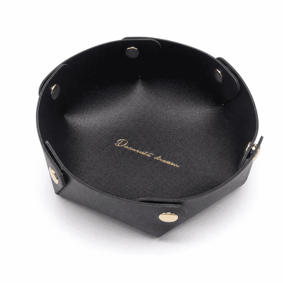 Nordwen PU Leather Valet Tray, Black Catchall Organizer for Keys, Jewelry & Glasses, Decorative Tray for Entryway Table, Nightstand or Dresser, Modern Minimal Design