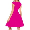 thumbnail image 2 of Vestido elegante de mujer con cuello en V y corte en A - Manga corta, cintura entallada, color liso, versátil para informal/trabajo - Mezcla de poliéster, 2 of 6