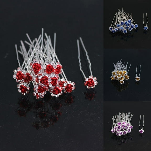 Naierhg 10 Pcs Women Fashoin Silver Plated Rhinestone Rose Flower Hair Pin Clip Hairpin