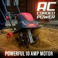 thumbnail image 6 of MZK 12-Inch Corded Electric Tiller/Cultivator for Gardening, 8-inch tillling Depth with Adjustable Wheels, 10- Amp Electric Garden Rototiller for Garden Soil Digging, 6 of 7