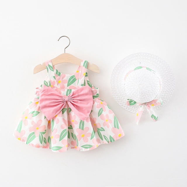 Vestido de verano para niña, vestido de princesa, vestido de princesa con lazo grande en el pecho de 12 a 34 años y sombrero