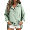 thumbnail image 3 of Nestiefly Womens Oversized Sweatshirts with Snap Button Henley Collar Soft Fleece Pullover with Pockets Tops Fall Winter Clothes Mint Green XL, 3 of 7