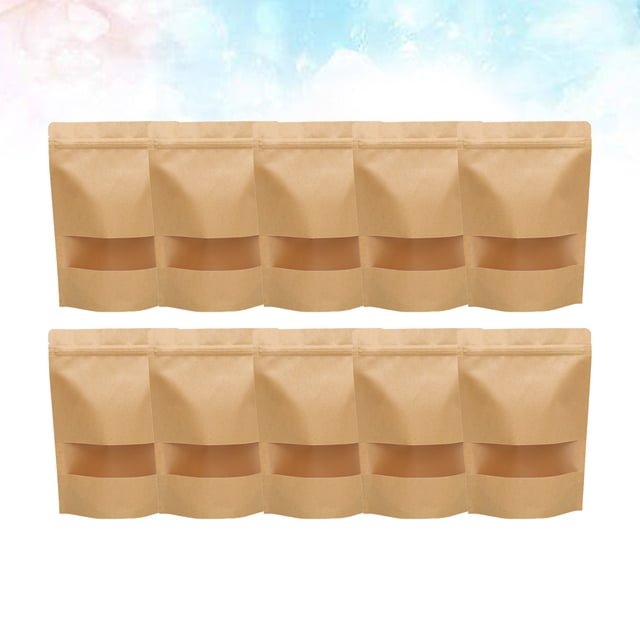 OULII 50Pcs Reusable Food Pouches Kraft Papers Zipper Sealed Bags Waterproof Clear Window for Home Use