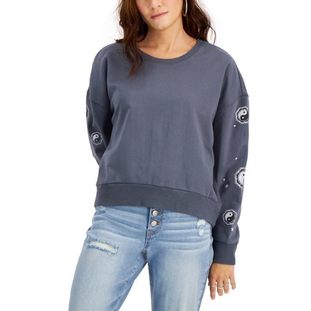 Juniors' Yin Yang Back Graphic Sweatshirt Charcoal XS