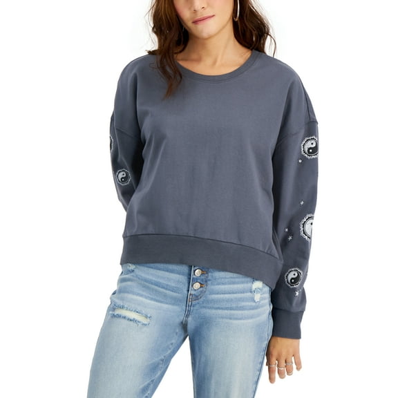 Juniors' Yin Yang Back Graphic Sweatshirt Charcoal XS