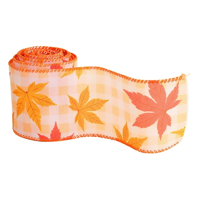 Fall Autumn Wired Edge Ribbon Thanksgiving Wired Ribbon Pumpkin Maple Leaf Truck Wired Ribbon Wrapping Crafts Ribbon For Autumn Decorations Party Flags 3x5 Outdoor Event Chairs Bulk Party for Kids 3-5