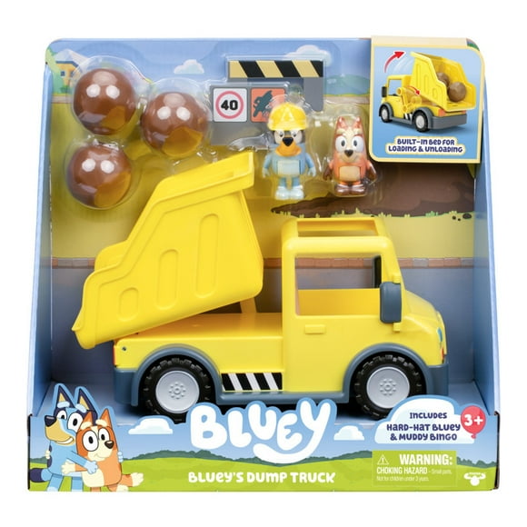 Vehículo de juguete Bluey camión Volquete con figura articulada Bluey y Bingo