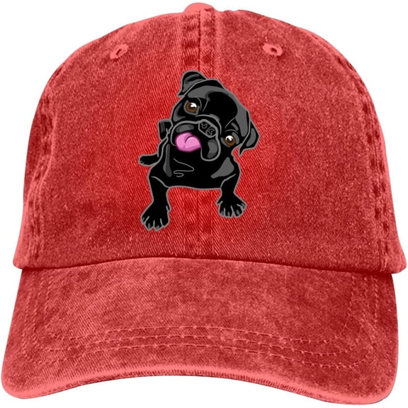 Black Pug Baseball Cap Vintage Adjustable Washed Hats Cowboy Hats Denim Dad Hat for Men Women Boy Girl