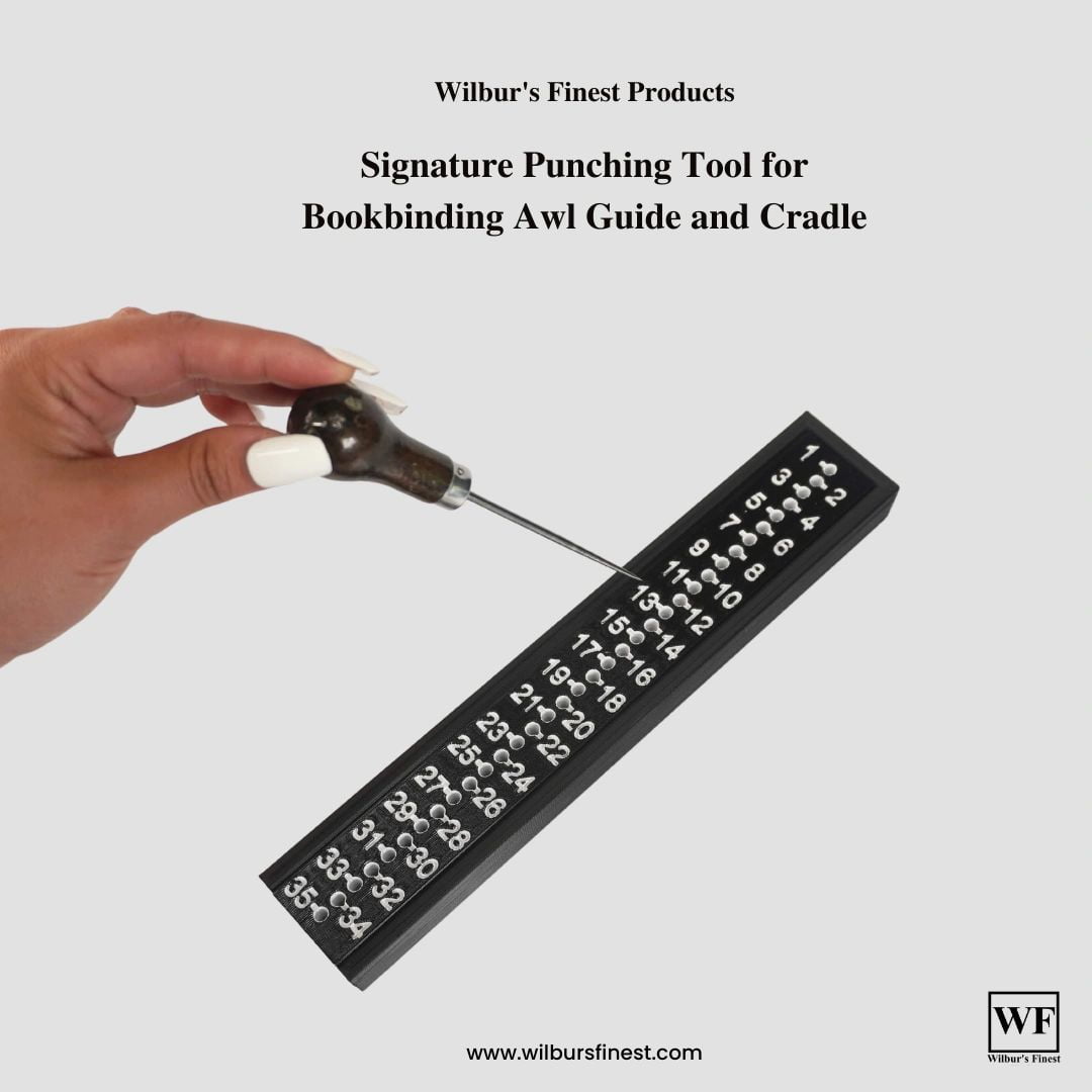 Signature Punching Tool for Bookbinding w/ an Awl Guide and Cradle (12 Inch)