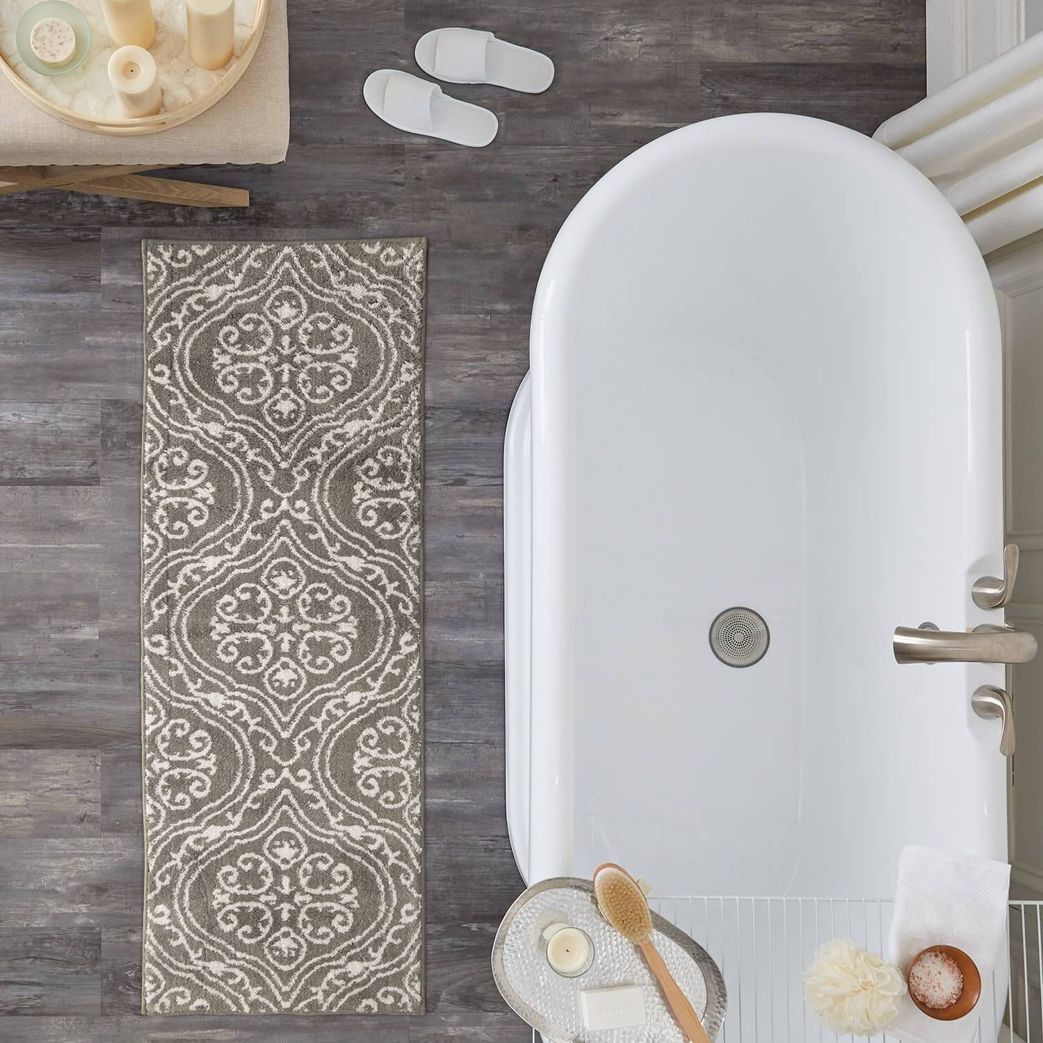 Addy home Medallion Collection 100 % cotton Non-skid Plush Bath Runner, Oversized Bath Rug - Silver Grey, 22" x 60" - image 1 of 3