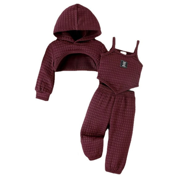 Baby Girls ??affle 3 Piece Outfits Crop Tank Top and Sweatpants with Long Sleeve Hoodie Athletic Clothes Sweatpants Set
