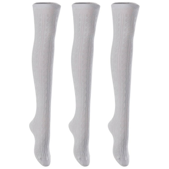 Lian LifeStyle Women's 3 Pairs Adorable Comfortable Soft Thigh High Over Knee High Cotton Socks Size 6-9 L1024Dark Grey