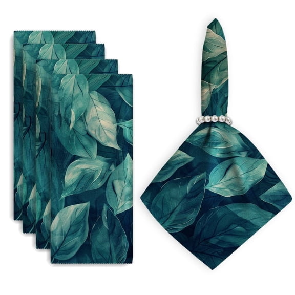 Bahomeck Napkins Set Of 4 Reusable Washable Square Fabric Dining Table Napkins Weddings Party Dinner Decor,18*18 Inch,Leaves In Dark Teal Background