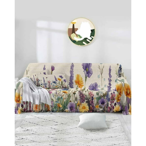 Floral Purple Sofa Covers for 3 Cushion Couch,Washable Sectional & L Shape Couch Covers for Dog/Cats,Flowers Plants Watercolor Daisy Lavender Spring Summer Non Slip Sofa Slipcover Futon Cover 71x150