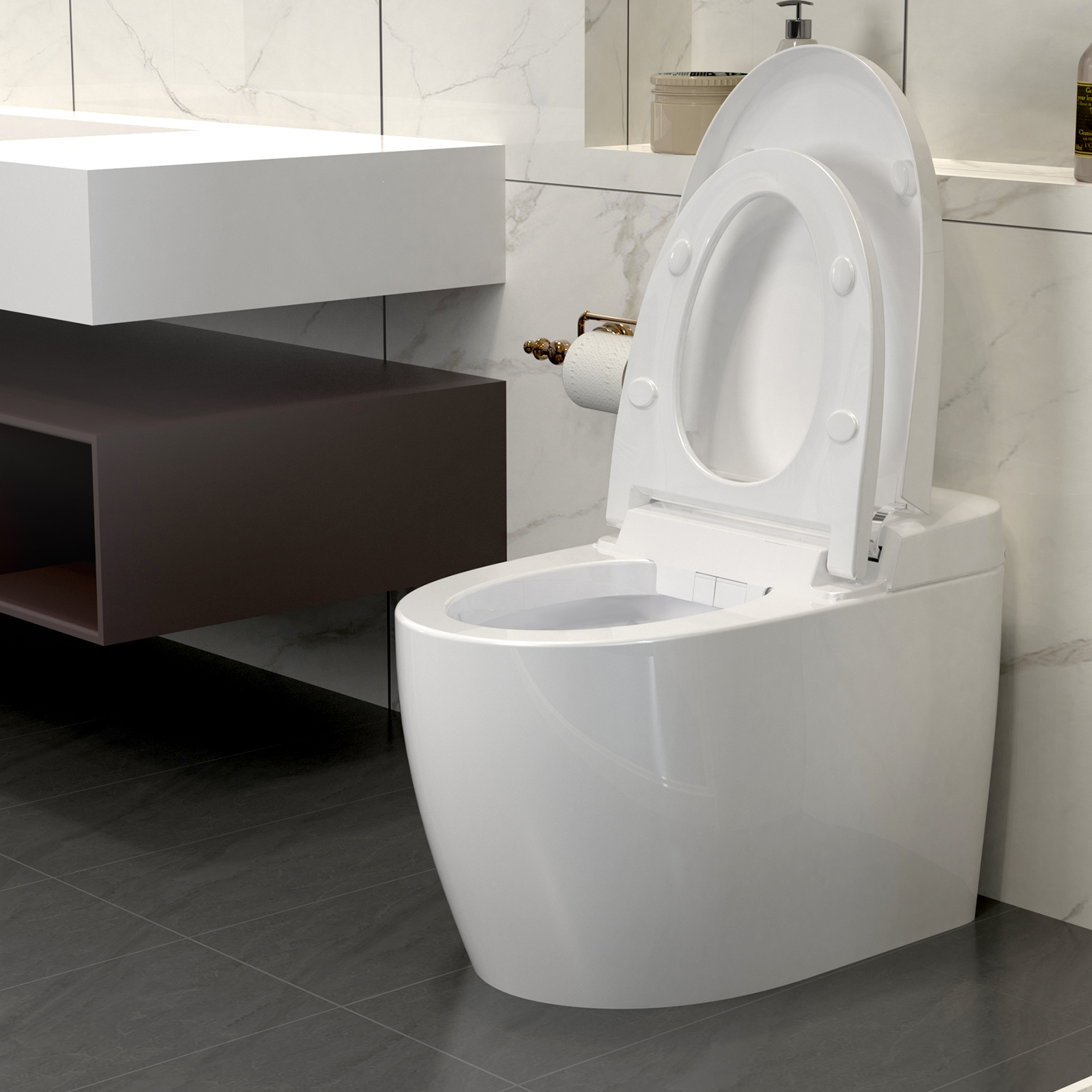 Smart Toilet with Integrated Multi Function Remote Control, Modern