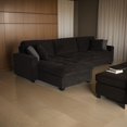 thumbnail image 6 of Benjara Lary 125 Inch Sectional Sofa, Reversible Chaise, Pillows, Black Chenille, 6 of 7