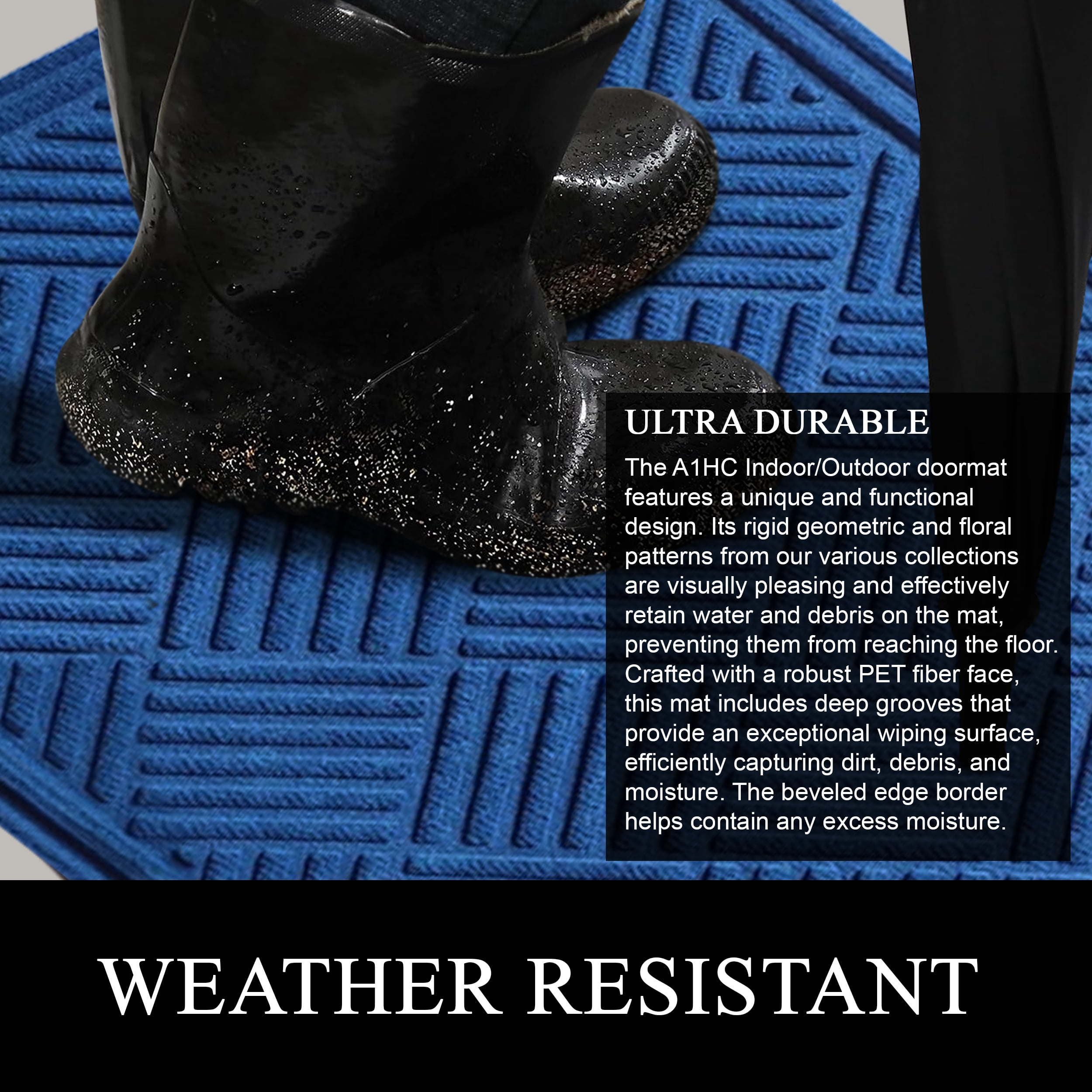 A1HC Indoor Outdoor Mat, Front and Back Entrance Welcome Mats, Front Door Patio Mats 18X30 Inches, Non-Slip Easy Clean Entrance Washable Doormats, Blue