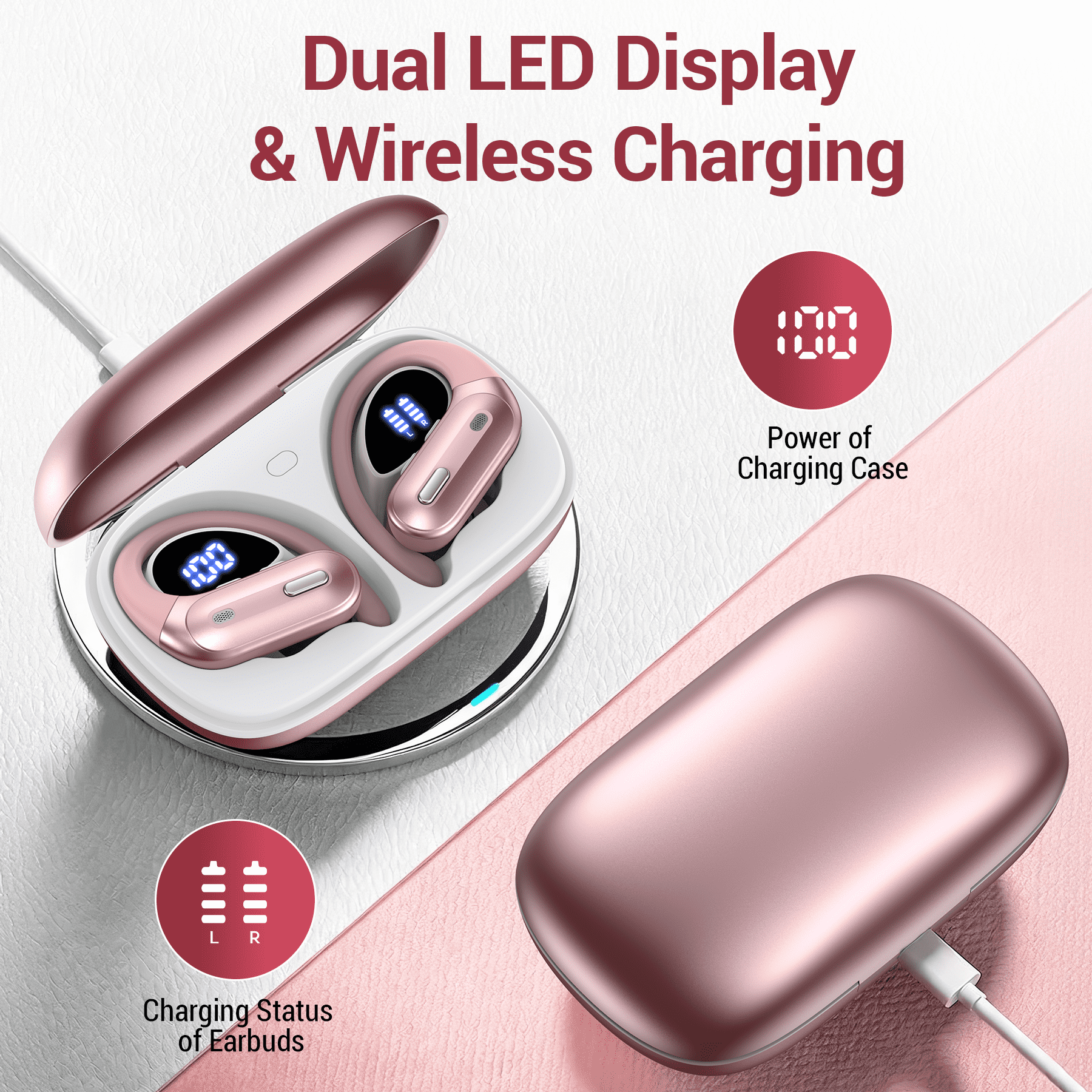 Hybrid Active Noise Cancelling Wireless Ear Buds, 75Hrs Bluetooth 5.3 Headphones IP7 Waterproof for Sport, Running Wireless Earphones with ENC, Deep Bass Over Ear bud with Earhooks for Android, iOS