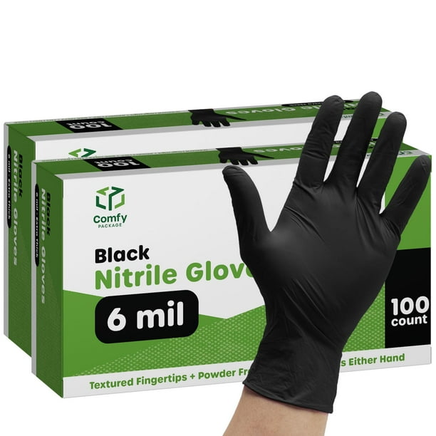 Guantes desechables de nitrilo, paquete cómodo, 6 ml, negros (M) x200