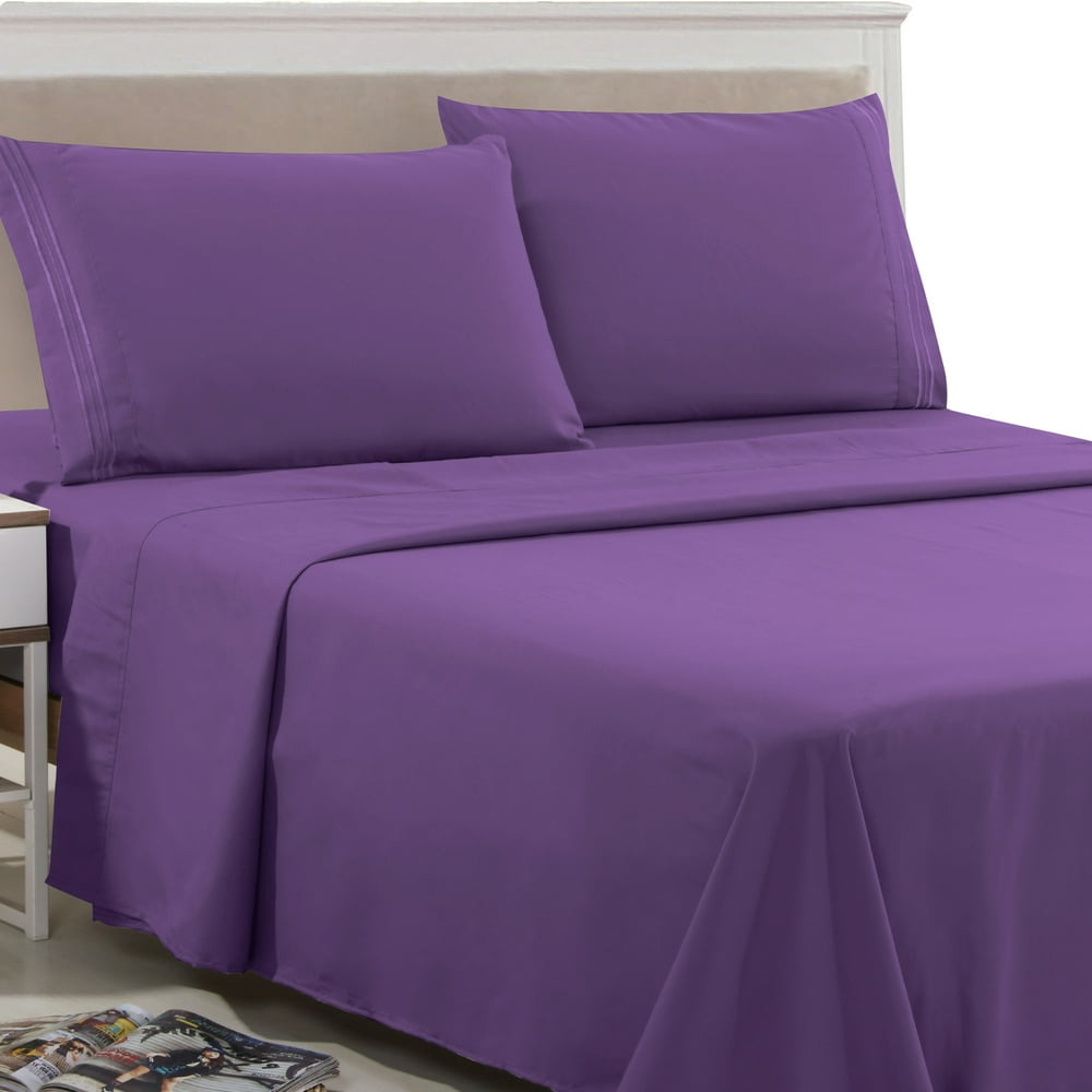 Twin Size Bed Sheets, 3 Piece Polyester Twin Deep Pocket Sheets, Purple