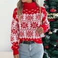 thumbnail image 7 of Women's Christmas Snowflake Reindeer Knitted Sweater Long Sleeve Crew Neck Xmas Print Pullover Sweater Top, 7 of 7