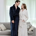 thumbnail image 4 of Women Maxi Bathrobe,Long Sleeve Plush Soft Shawl Collar Bathing Robe Waffle Plaid Cuff Plus Size Couples Casual Holiday Homewear Robe for Cold Weather Sleepwear,S-L White, 4 of 6