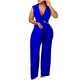 thumbnail image 4 of Lenpel Jumpsuits for Women Elegant Cap Sleeve Lapel Deep V Neck Wrap Straight Leg Business Casual Rompers Trendy Summer Outfits, 4 of 7
