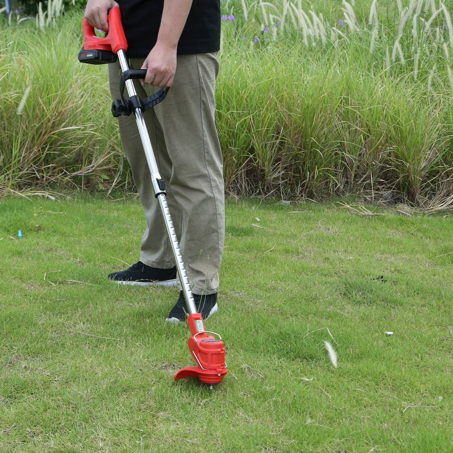 iMounTEK Electric Cordless Grass Trimmer Rechargeable Grass String Trimmer Garden Weed Cutter Lawn Mower with 12 Blades 2 Rechargeable Batteries Goggles Gloves