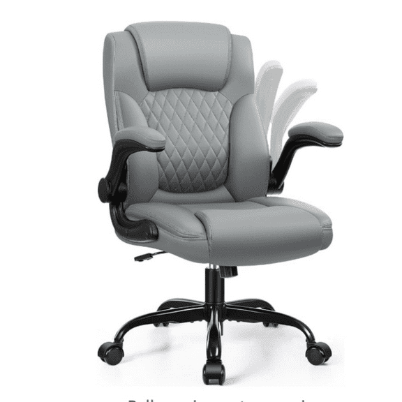 Leather Office Chair, PU Home Computer Desk Chairs with Ergonomic Back Support, 360°el Free，Small Gmaing Chair with Wheels an Adjustable Armrests, for Short People Use, Gray