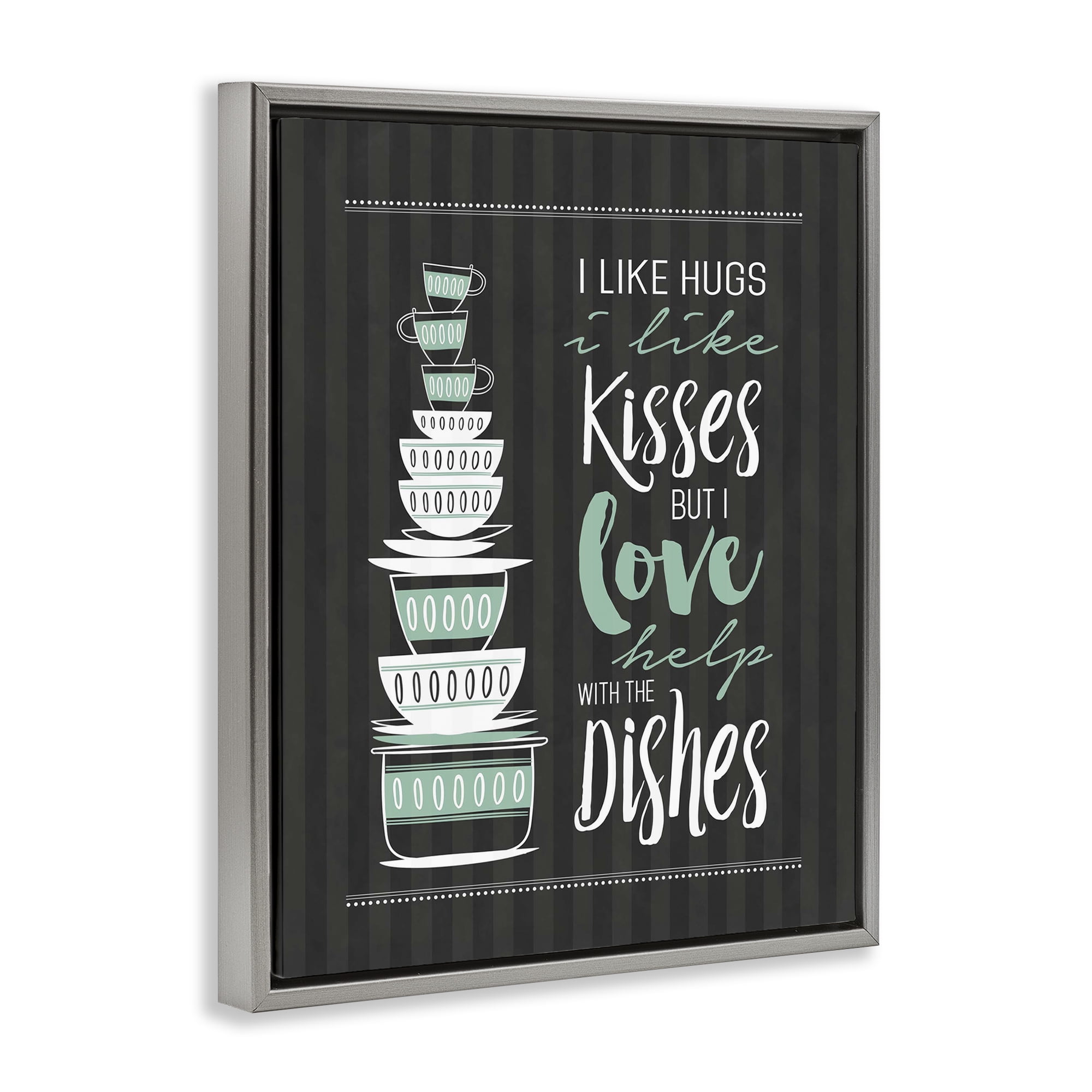 Love Help With Dishes Gray Framed Floater Canvas Wall Art, design by Lettered and Lined