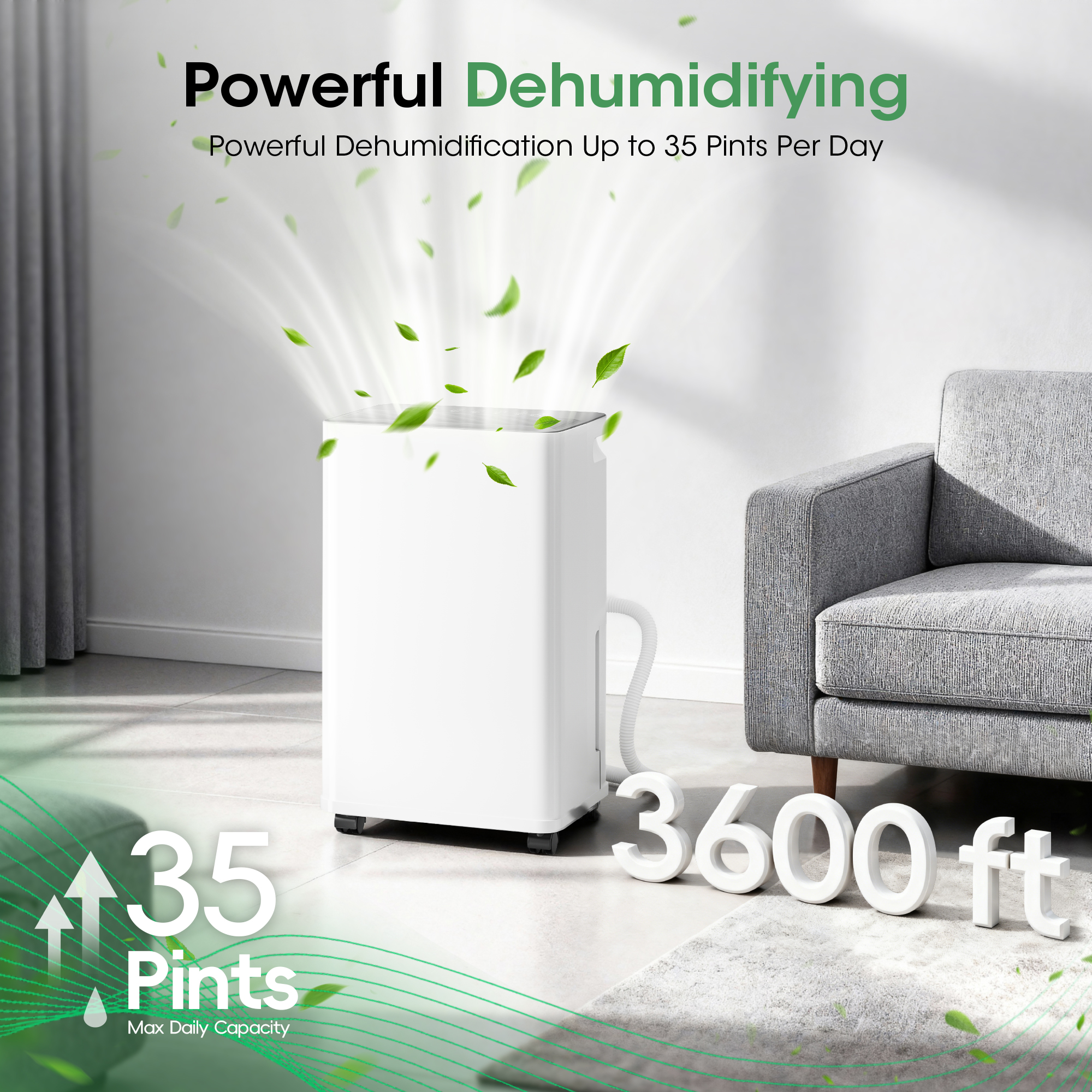 Patiosunny Smart Dehumidifier, Smart App WiFi Control, 24 H Timer, Auto-Defrost, Child Lock & Drain Hose Included, Ideal for Living Rooms, Bathrooms, Bedrooms, and Garages