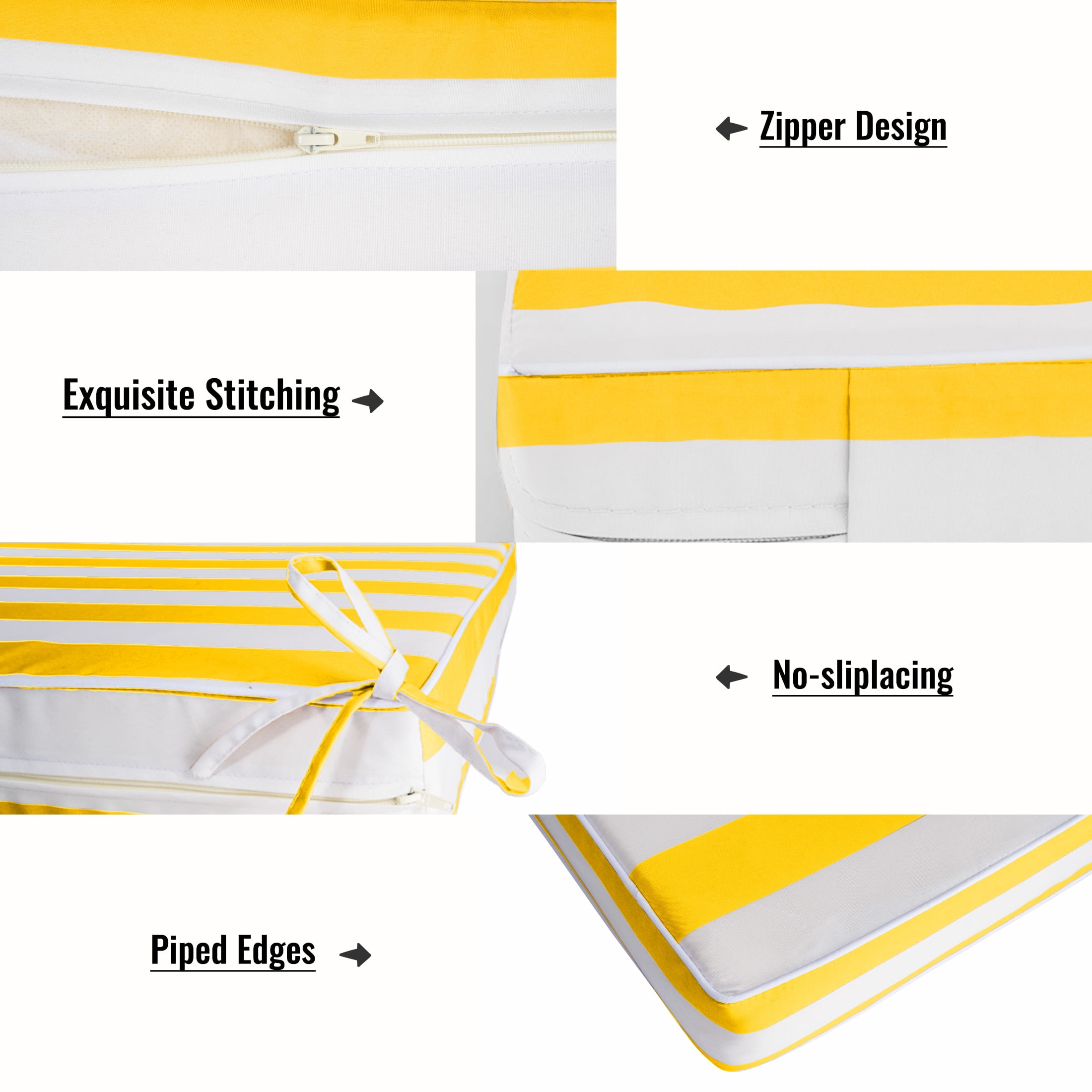Geemuslly 48 x 24 Outdoor Loveseat Cushion Set, Waterproof & Fade-Resistant Patio Replacement Cushions for Sofa, Bench, or Swing – Thick Seat & Backrest Support,Bright Yellow & White Stripes