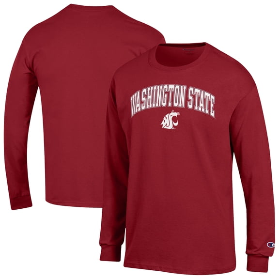 Men's-Champion Crimson Washington State Cougars Arch Over Logo Long Sleeve T-Shirt