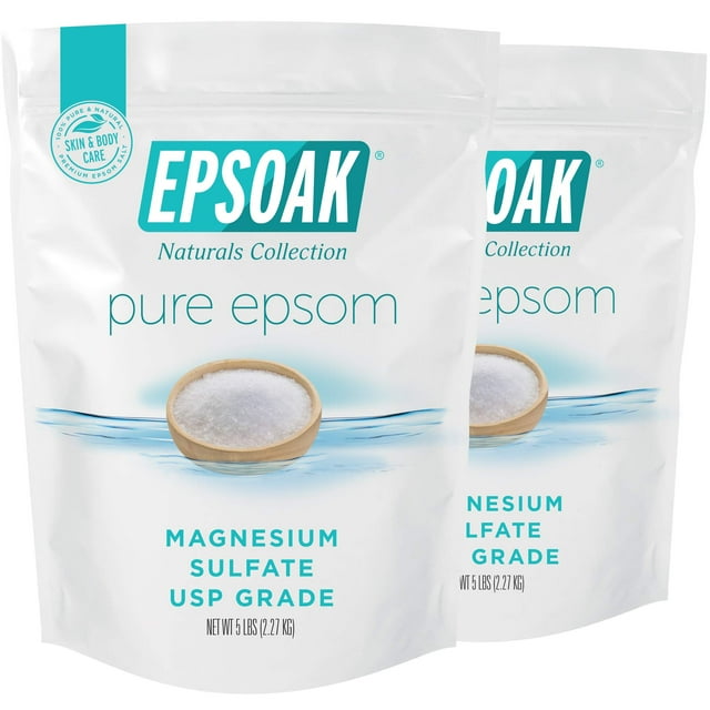 Sales de Epsom Epsoak – 4,5 kg (dos bolsas resellables de 2,2 kg), sulfato de magnesio USP, sin perfume, fabricadas en EE. UU., perfectas para baño, spa y remojo