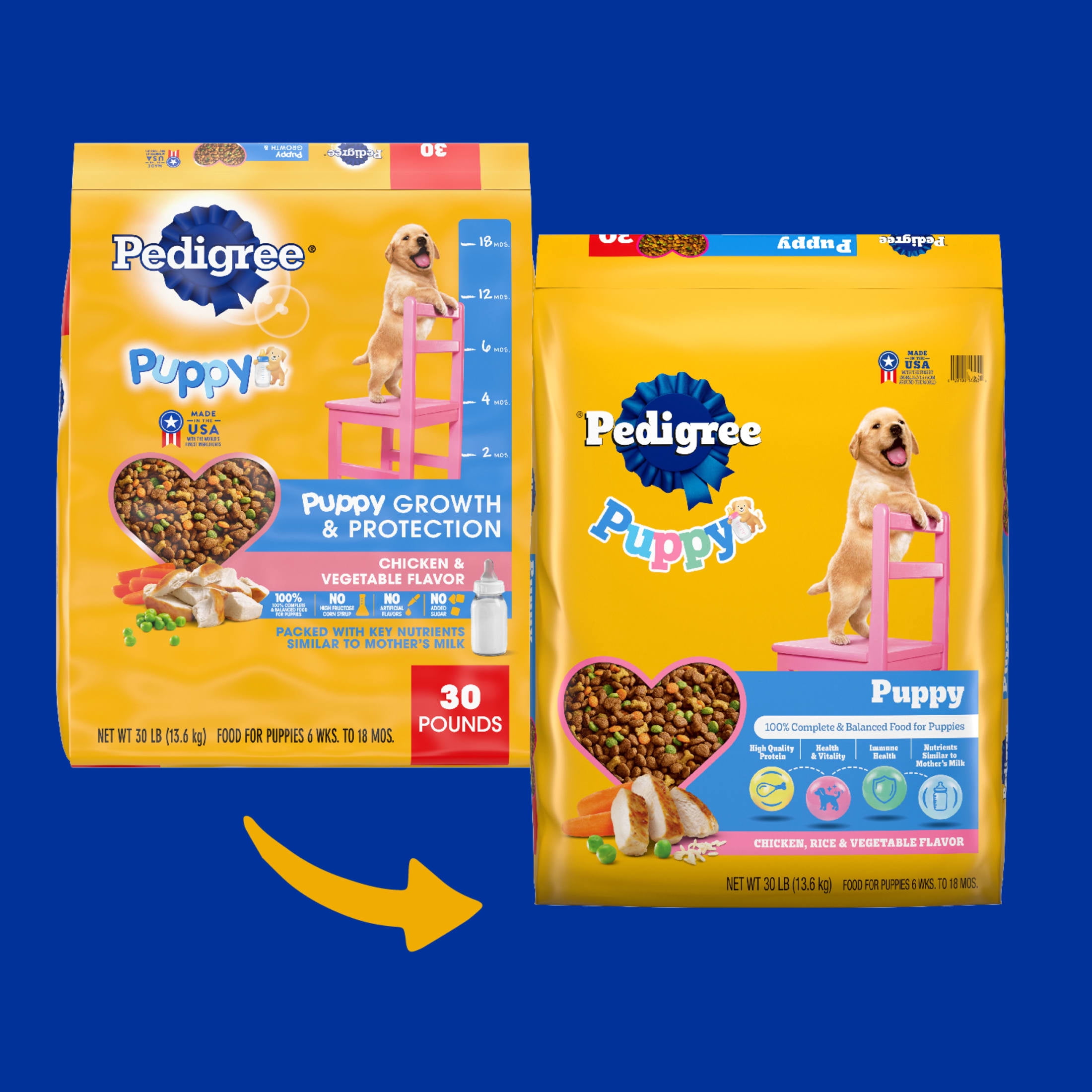 Pedigree Puppy Growth And Protection Chicken And Vegetable Dry Dog Food For Puppies, 30 Lb Bag