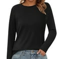 thumbnail image 2 of yueewhu Long Sleeve Shirts for Women Casual Crew Neck Basic Fall Tops Loose Fit Comfy (Black, XL), 2 of 4